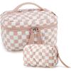 image:imageBAGSMART Travel Makeup Bag 2Piece Puffy Quilted Cute Make Up Bag Cosmetic Bags for Women Large WideOpen Toiletry Pouch Gifts for Toiletries Accessories Travelling Essentials PinkCheckered Khaki