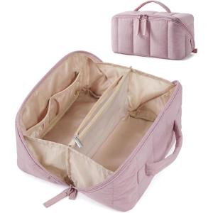 image:imageBAGSMART Travel Makeup Bag for Women Portable Waterresistant Cosmetic Case Puffy Padded Make Up Organizer Pouch Open Flat Toiletry Bag for Toiletries Brushes Pink11Mist Purple