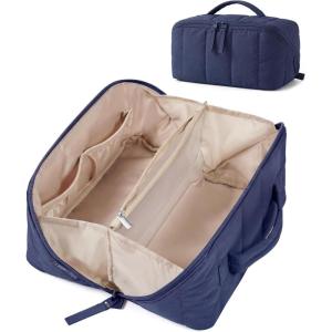 image:imageBAGSMART Travel Makeup Bag for Women Portable Waterresistant Cosmetic Case Puffy Padded Make Up Organizer Pouch Open Flat Toiletry Bag for Toiletries Brushes Pink09Navy Blue