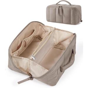 image:imageBAGSMART Travel Makeup Bag for Women Portable Waterresistant Cosmetic Case Puffy Padded Make Up Organizer Pouch Open Flat Toiletry Bag for Toiletries Brushes Pink03Brown