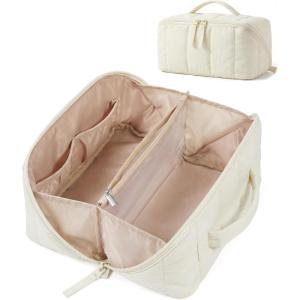 image:imageBAGSMART Travel Makeup Bag for Women Portable Waterresistant Cosmetic Case Puffy Padded Make Up Organizer Pouch Open Flat Toiletry Bag for Toiletries Brushes Pink12Light Beige