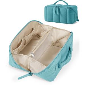 image:imageBAGSMART Travel Makeup Bag for Women Portable Waterresistant Cosmetic Case Puffy Padded Make Up Organizer Pouch Open Flat Toiletry Bag for Toiletries Brushes Pink06Green
