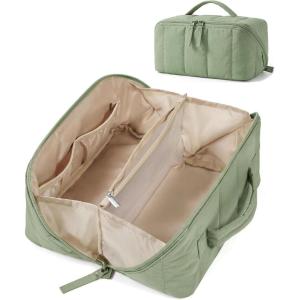 image:imageBAGSMART Travel Makeup Bag for Women Portable Waterresistant Cosmetic Case Puffy Padded Make Up Organizer Pouch Open Flat Toiletry Bag for Toiletries Brushes Pink10Forest Green