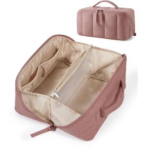 image:imageBAGSMART Travel Makeup Bag for Women Portable Waterresistant Cosmetic Case Puffy Padded Make Up Organizer Pouch Open Flat Toiletry Bag for Toiletries Brushes Pink05Dark Pink