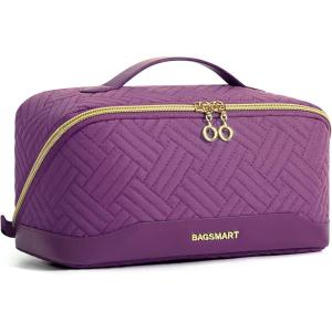 image:imageBAGSMART Travel Makeup Bag for Women Portable Waterresistant Cosmetic Case Puffy Padded Make Up Organizer Pouch Open Flat Toiletry Bag for Toiletries Brushes Pink22Purple