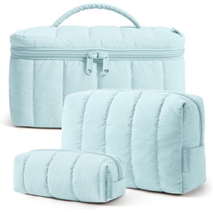 image:imageBAGSMART Travel Makeup Bag for Women 3 Pcs Puffy Padded Cosmetic Organizer Bag Large Toiletry Case and Small Purse Pouch for Gym Work Girls Baby Blue06Glacier Blue