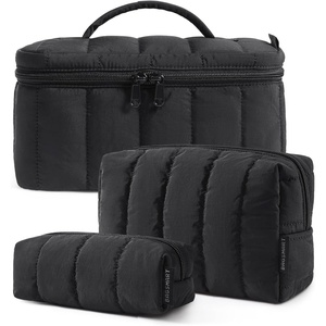 image:imageBAGSMART Travel Makeup Bag for Women 3 Pcs Puffy Padded Cosmetic Organizer Bag Large Toiletry Case and Small Purse Pouch for Gym Work Girls Baby Blue01Classic