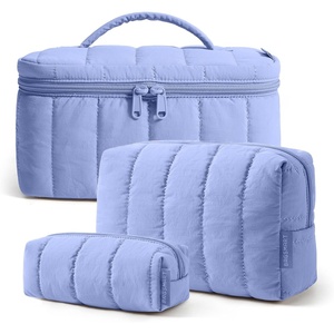 image:imageBAGSMART Travel Makeup Bag for Women 3 Pcs Puffy Padded Cosmetic Organizer Bag Large Toiletry Case and Small Purse Pouch for Gym Work Girls Baby Blue05Lavender