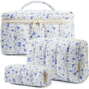 image:imageBAGSMART Travel Makeup Bag for Women 3 Pcs Puffy Padded Cosmetic Organizer Bag Large Toiletry Case and Small Purse Pouch for Gym Work Girls Baby Blue06Blue Ditsy Floral