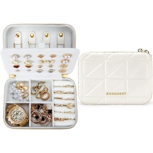image:imageBAGSMART Travel Jewelry Box Small PU Leather Jewelry Organizer Portable Double Layer Case for Necklaces Rings Earrings Bracelets PinkBeige