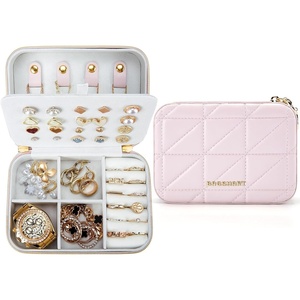 image:imageBAGSMART Travel Jewelry Box Small PU Leather Jewelry Organizer Portable Double Layer Case for Necklaces Rings Earrings Bracelets PinkPink