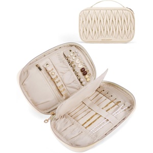 image:imageBAGSMART Travel Jewelry Case Jewelry Organizers and Storage Earings Holder Organizer for Women Necklace Holder Jewelry Rolls for Necklaces Earrings BraceletsPurpleBeige