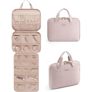 image:imageBAGSMART Travel Jewelry Organizer Case Portable Jewelry Roll Bag Tanglefree Necklace Storage Foldable Transparent Zipper Pockets for Rings Earrings Bracelet Travel Essentials BlackPink