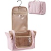 image:imageBAGSMART Travel Toiletry Bag for Women Puffy Hanging Toiletry Bag with Hook Waterresistant Toiletry Organizer for Full Sized Toiletries BrownBaby Pink