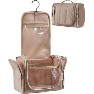 image:imageBAGSMART Travel Toiletry Bag for Women Puffy Hanging Toiletry Bag with Hook Waterresistant Toiletry Organizer for Full Sized Toiletries BrownCamel