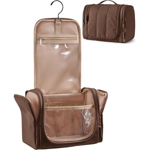 image:imageBAGSMART Travel Toiletry Bag for Women Puffy Hanging Toiletry Bag with Hook Waterresistant Toiletry Organizer for Full Sized Toiletries BrownCoffee Brown
