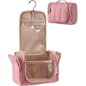 image:imageBAGSMART Travel Toiletry Bag for Women Puffy Hanging Toiletry Bag with Hook Waterresistant Toiletry Organizer for Full Sized Toiletries BrownDusty Rose
