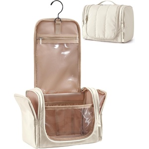 image:imageBAGSMART Travel Toiletry Bag for Women Puffy Hanging Toiletry Bag with Hook Waterresistant Toiletry Organizer for Full Sized Toiletries BrownLight Beige
