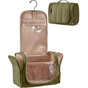 image:imageBAGSMART Travel Toiletry Bag for Women Puffy Hanging Toiletry Bag with Hook Waterresistant Toiletry Organizer for Full Sized Toiletries BrownOlive Green