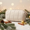 image:imageBAGSMART Makeup Bag Travel Toiletry Bag Puffy Padded Make Up Bags for Women Makeup Organizer Case Wideopen Pouch Purse Travel Essentials Toiletries Accessories Brushes Apricot Pink10Cream Striped