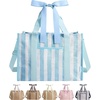 image:imageBAGSMART Custom DIY Beach Tote Bag for Women wMarkers Personalized Gift  Large Beach Tote Secure Top Zipper Waterproof Coated Heavy Duty Carryall AllinOne DIY Kit HandsFree CrossbodySea Blue Stripes