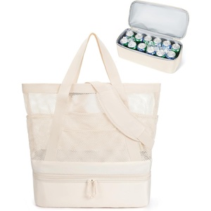 image:imageBAGSMART Beach Bag for Women Mesh Tote Bags with Zipper Sandproof Vacation Essentials with Cooler for Swim Cruise PoolBeige165l79w193h