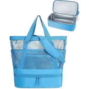image:imageBAGSMART Beach Bag for Women Mesh Tote Bags with Zipper Sandproof Vacation Essentials with Cooler for Swim Cruise PoolDark Blue