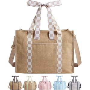 image:imageBAGSMART Custom DIY Beach Tote Bag for Women wMarkers Personalized Gift  Large Beach Tote Secure Top Zipper Waterproof Coated Heavy Duty Carryall AllinOne DIY Kit HandsFree CrossbodyKhaki Brown Checkerboard