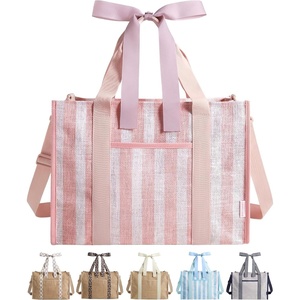 image:imageBAGSMART Custom DIY Beach Tote Bag for Women wMarkers Personalized Gift  Large Beach Tote Secure Top Zipper Waterproof Coated Heavy Duty Carryall AllinOne DIY Kit HandsFree CrossbodyCherry Blossom Pink Stripes