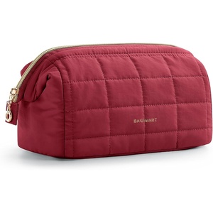 image:imageBAGSMART Makeup Bag Travel Toiletry Bag Puffy Padded Make Up Bags for Women Makeup Organizer Case Wideopen Pouch Purse Travel Essentials Toiletries Accessories Brushes Apricot Pink25Wine Red