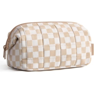 image:imageBAGSMART Makeup Bag Travel Toiletry Bag Puffy Padded Make Up Bags for Women Makeup Organizer Case Wideopen Pouch Purse Travel Essentials Toiletries Accessories Brushes Apricot Pink11Checkered Khaki