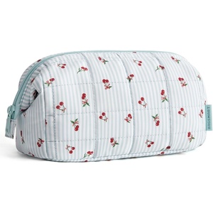 image:imageBAGSMART Makeup Bag Travel Toiletry Bag Puffy Padded Make Up Bags for Women Makeup Organizer Case Wideopen Pouch Purse Travel Essentials Toiletries Accessories Brushes Apricot Pink28Ditsy Cherry