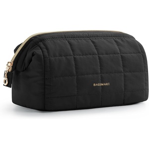 image:imageBAGSMART Makeup Bag Travel Toiletry Bag Puffy Padded Make Up Bags for Women Makeup Organizer Case Wideopen Pouch Purse Travel Essentials Toiletries Accessories Brushes Apricot Pink05Black