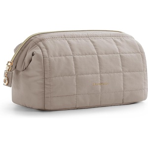 image:imageBAGSMART Makeup Bag Travel Toiletry Bag Puffy Padded Make Up Bags for Women Makeup Organizer Case Wideopen Pouch Purse Travel Essentials Toiletries Accessories Brushes Apricot Pink09Greige