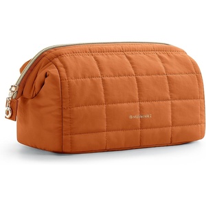 image:imageBAGSMART Makeup Bag Travel Toiletry Bag Puffy Padded Make Up Bags for Women Makeup Organizer Case Wideopen Pouch Purse Travel Essentials Toiletries Accessories Brushes Apricot Pink23Caramel Orange