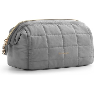 image:imageBAGSMART Makeup Bag Travel Toiletry Bag Puffy Padded Make Up Bags for Women Makeup Organizer Case Wideopen Pouch Purse Travel Essentials Toiletries Accessories Brushes Apricot Pink06Grey