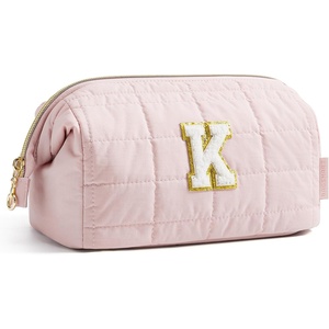image:imageBAGSMART Makeup Bag Travel Toiletry Bag Puffy Padded Make Up Bags for Women Makeup Organizer Case Wideopen Pouch Purse Travel Essentials Toiletries Accessories Brushes Apricot Pink34Letter K