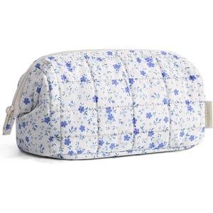 image:imageBAGSMART Makeup Bag Travel Toiletry Bag Puffy Padded Make Up Bags for Women Makeup Organizer Case Wideopen Pouch Purse Travel Essentials Toiletries Accessories Brushes Apricot Pink27Blue Ditsy Floral