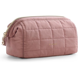 image:imageBAGSMART Makeup Bag Travel Toiletry Bag Puffy Padded Make Up Bags for Women Makeup Organizer Case Wideopen Pouch Purse Travel Essentials Toiletries Accessories Brushes Apricot Pink02Dusty Rose Pink