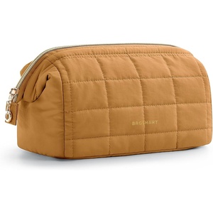 image:imageBAGSMART Makeup Bag Travel Toiletry Bag Puffy Padded Make Up Bags for Women Makeup Organizer Case Wideopen Pouch Purse Travel Essentials Toiletries Accessories Brushes Apricot Pink24Mustard Yellow