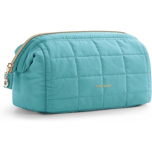 image:imageBAGSMART Makeup Bag Travel Toiletry Bag Puffy Padded Make Up Bags for Women Makeup Organizer Case Wideopen Pouch Purse Travel Essentials Toiletries Accessories Brushes Apricot Pink17Lake Green