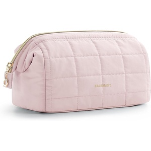image:imageBAGSMART Makeup Bag Travel Toiletry Bag Puffy Padded Make Up Bags for Women Makeup Organizer Case Wideopen Pouch Purse Travel Essentials Toiletries Accessories Brushes Apricot Pink01Sakura Pink