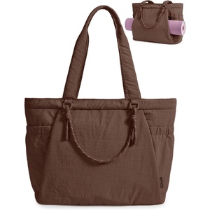 image:imageBAGSMART Yoga Tote Bag for Women with Knotted Handle Lightweight Pilates Bag with Yoga Mat Holder Gym Bag for Work TravelCoffee Brown