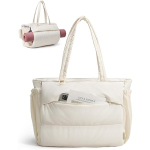 image:imageBAGSMART Yoga Tote Bag for Women with Knotted Handle Lightweight Pilates Bag with Yoga Mat Holder Gym Bag for Work TravelCream