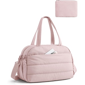 image:imageBAGSMART Gym Bag for Women Lightweight Personal Item Travel Bag Puffer Duffle Bag 2PC Travel Bag Quilted Carry On Weekender Overnight Bag Puffy Duffel Bag for Travel Water ResistantBrownBaby Pink