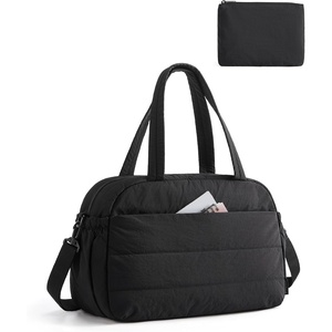 image:imageBAGSMART Gym Bag for Women Lightweight Personal Item Travel Bag Puffer Duffle Bag 2PC Travel Bag Quilted Carry On Weekender Overnight Bag Puffy Duffel Bag for Travel Water ResistantBrownBlack