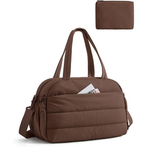 image:imageBAGSMART Gym Bag for Women Lightweight Personal Item Travel Bag Puffer Duffle Bag 2PC Travel Bag Quilted Carry On Weekender Overnight Bag Puffy Duffel Bag for Travel Water ResistantBrownCoffee Brown