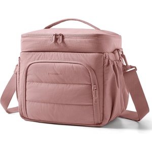image:imageBAGSMART Puffy Insulated Lunch Bag Lightweight Large 14L Double Deck Lunch Box for Women Soft Cooler Tote for Office Work Travel Camping with Stretch Side Pockets Fits 40 oz Bottle BlackDark Pink
