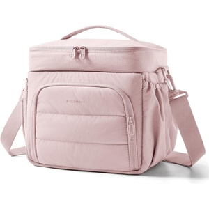 image:imageBAGSMART Puffy Insulated Lunch Bag Lightweight Large 14L Double Deck Lunch Box for Women Soft Cooler Tote for Office Work Travel Camping with Stretch Side Pockets Fits 40 oz Bottle BlackPink