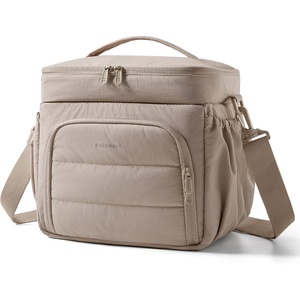 image:imageBAGSMART Puffy Insulated Lunch Bag Lightweight Large 14L Double Deck Lunch Box for Women Soft Cooler Tote for Office Work Travel Camping with Stretch Side Pockets Fits 40 oz Bottle BlackCamel